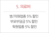 5.의료비 : 병/의원업종 5% 할인 약국업종 5% 할인