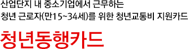 산업단지 내 중소기업에서 근무하는 청년 근로자(만15~34세)를 위한 청년교통비 지원카드 청년동행카드